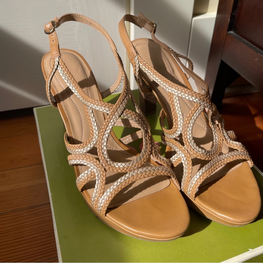 NATURALIZER Kalissa 11 Sand and gold braided strappy heels